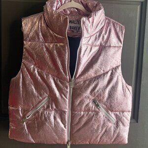 Walter Baker Landon Lamb Leather Puffer Vest Metallic Pink